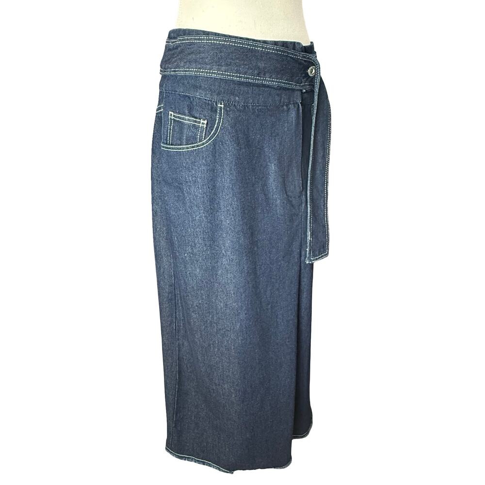 ADOLFO‎ DOMINGUEZ Womens Dark Wash Denim Wrap Maxi Skirt Size 36 / US Sz 2 - Picture 2 of 8